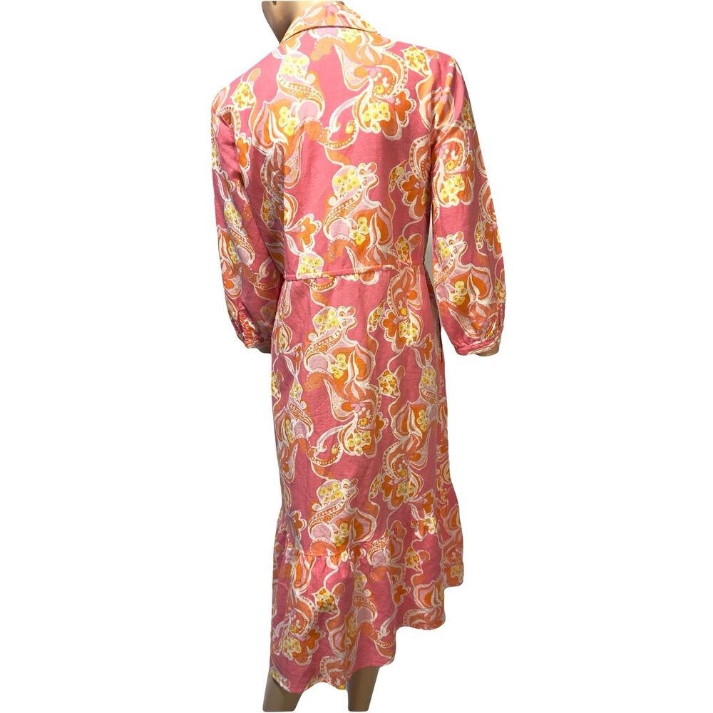 J. McLaughlin Linen Cotton Floral Paisley Button Front Midi Dress Drawstring M - Picture 5 of 13